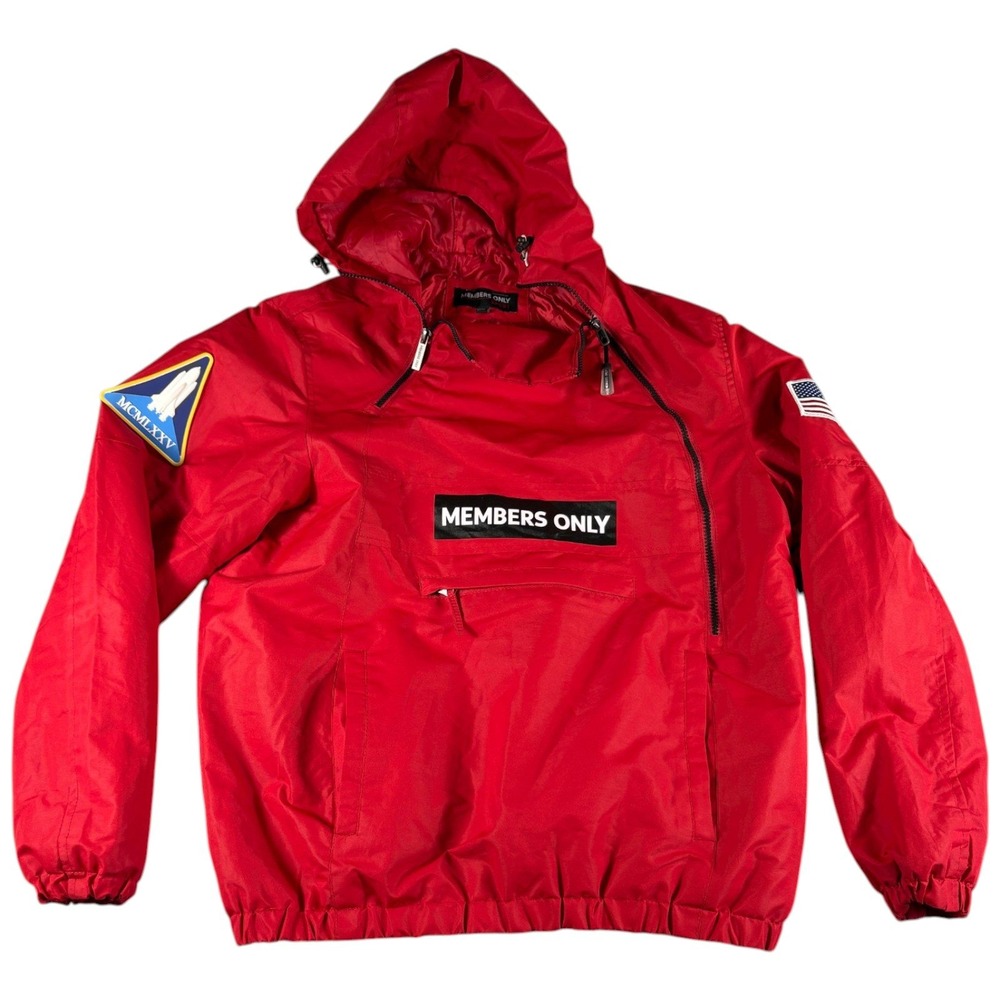 Members Only Anorak Jacket Mens M Red Vintage Y2K NASA Patch Windbreaker